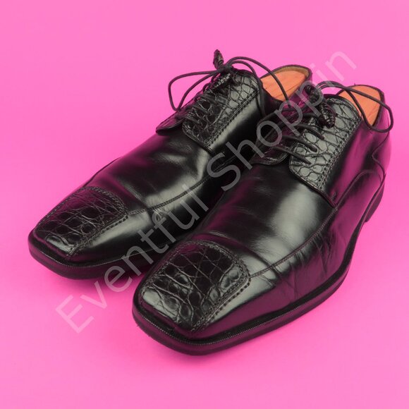 Mezlan Shoes Mens 16 M Black Genuine Crocodile Dress Derby Blucher Vibram Resole